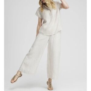 Chicos 100% Linen White & Beige Striped Culotte Pants Paperbag Waist Women Sz 6
